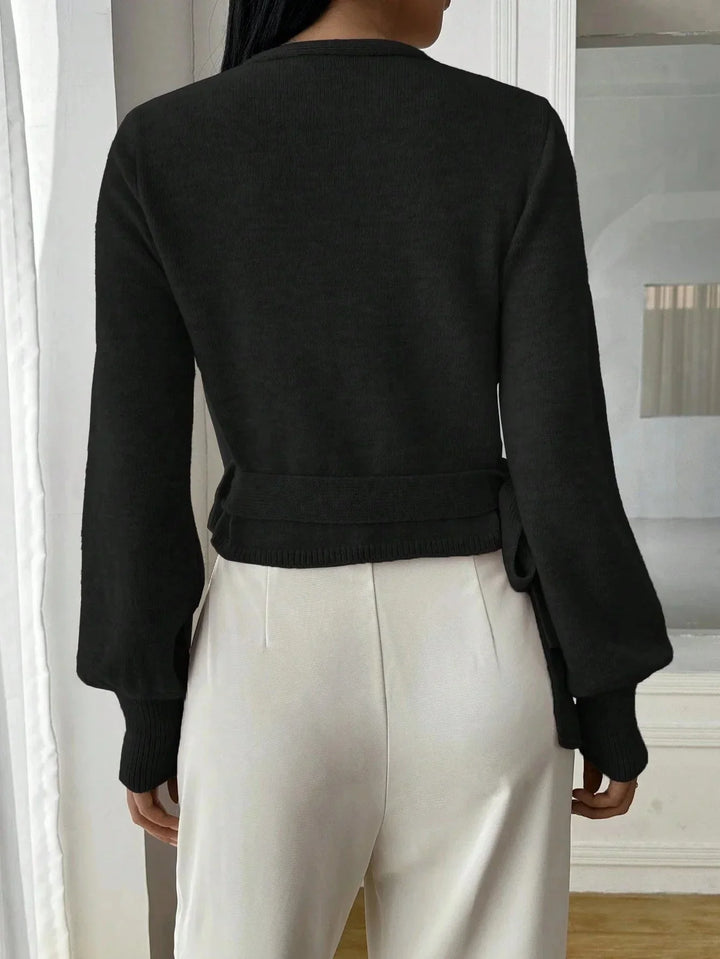 Women's wrap sweater with tie belt