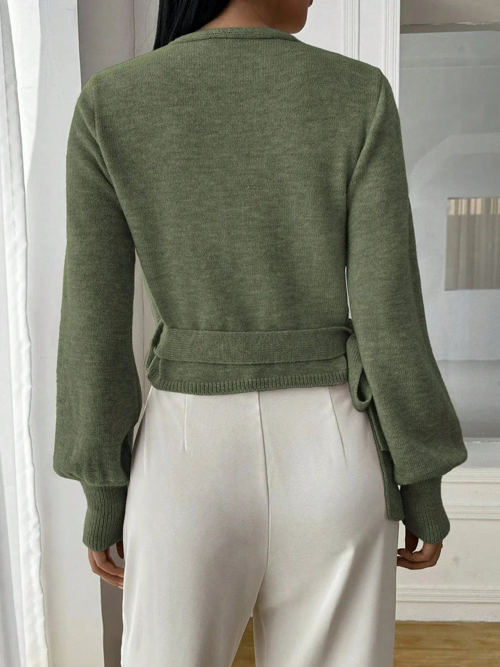 Women's wrap sweater with tie belt