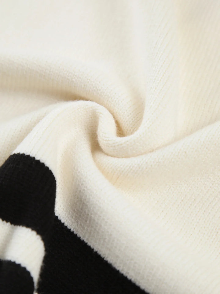 Striped women's sweater with stand-up collar