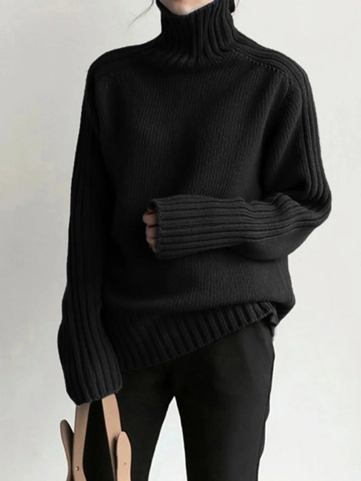 Ribbed Turtleneck Sweater for Women with Long Sleeves