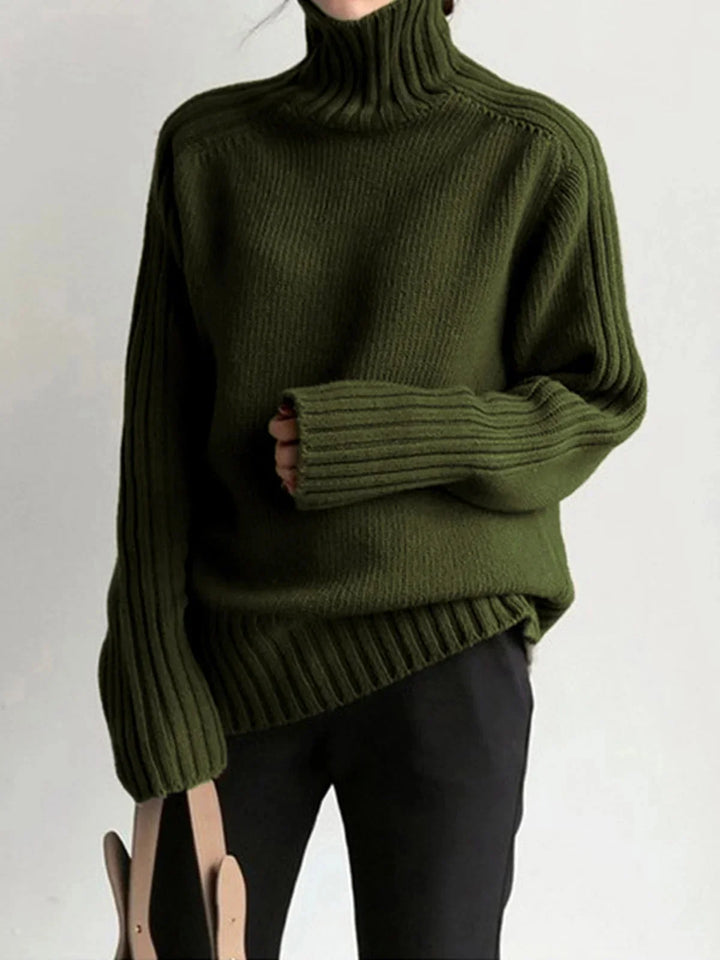 Ribbed Turtleneck Sweater for Women with Long Sleeves