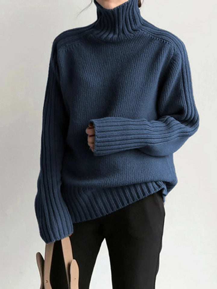 Ribbed Turtleneck Sweater for Women with Long Sleeves