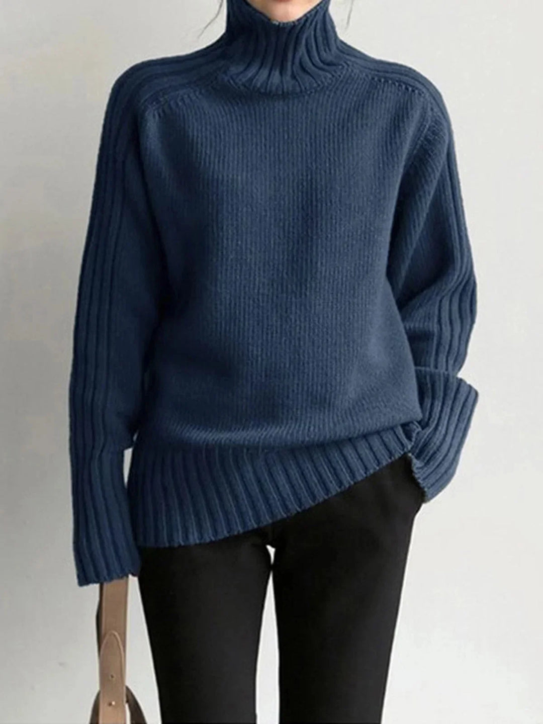 Ribbed Turtleneck Sweater for Women with Long Sleeves