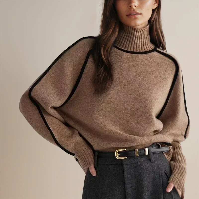 Women's Turtleneck Sweater with Contrast Trim
