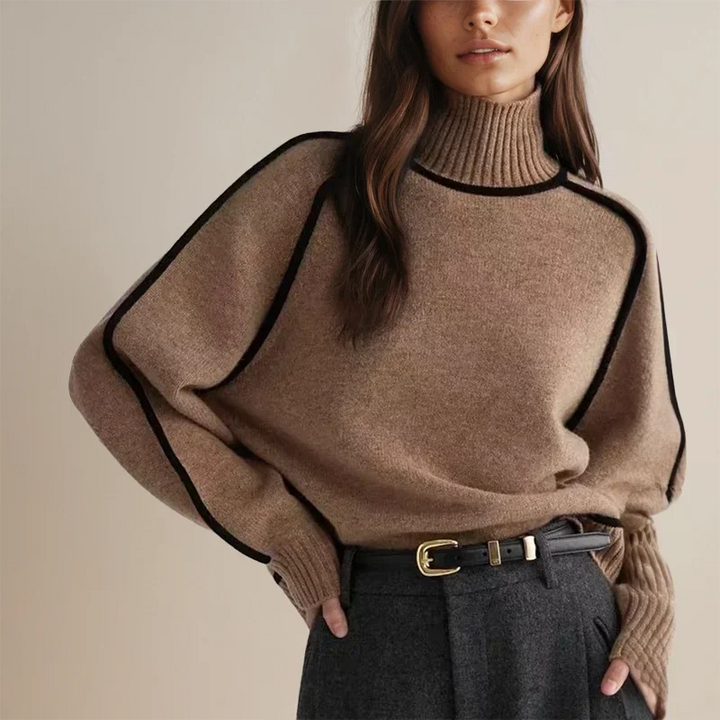 Women's Turtleneck Sweater with Contrast Trim