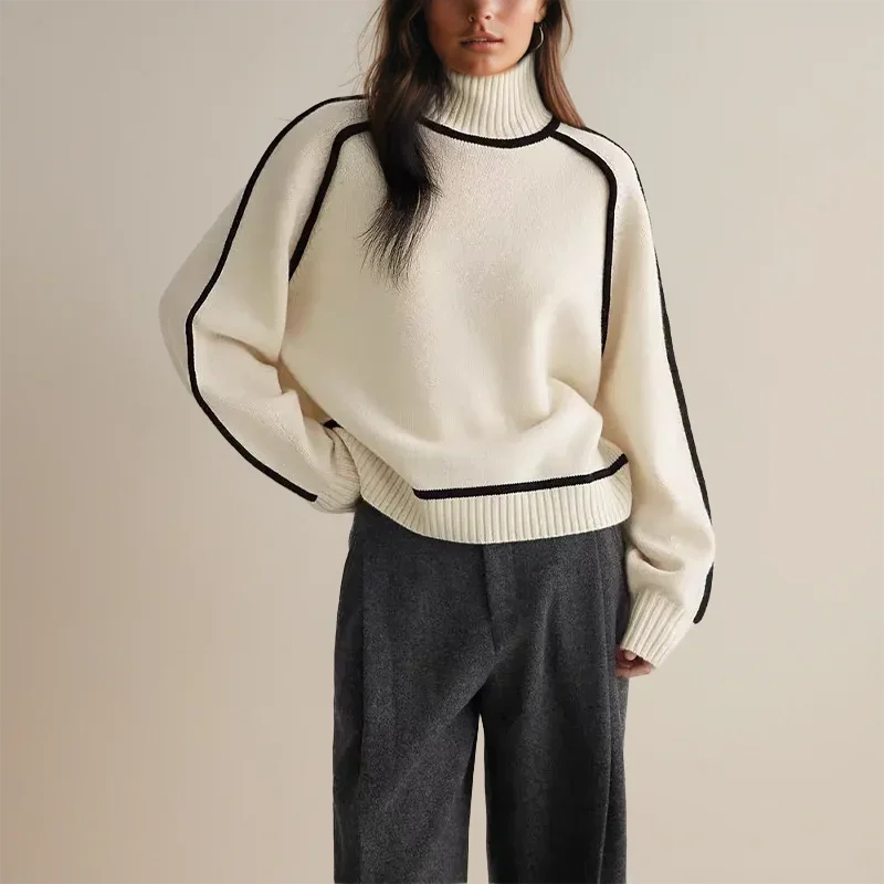 Women's Turtleneck Sweater with Contrast Trim
