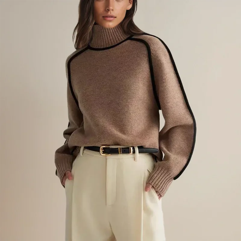 Women's Turtleneck Sweater with Contrast Trim