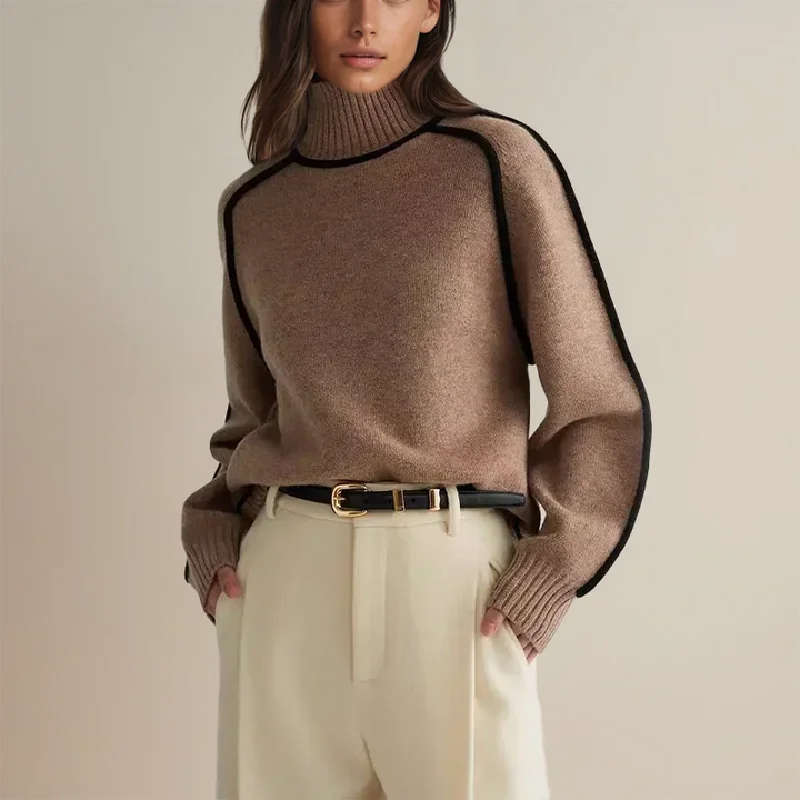 Women's Turtleneck Sweater with Contrast Trim
