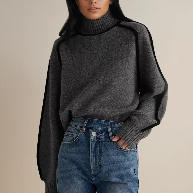 Women's Turtleneck Sweater with Contrast Trim