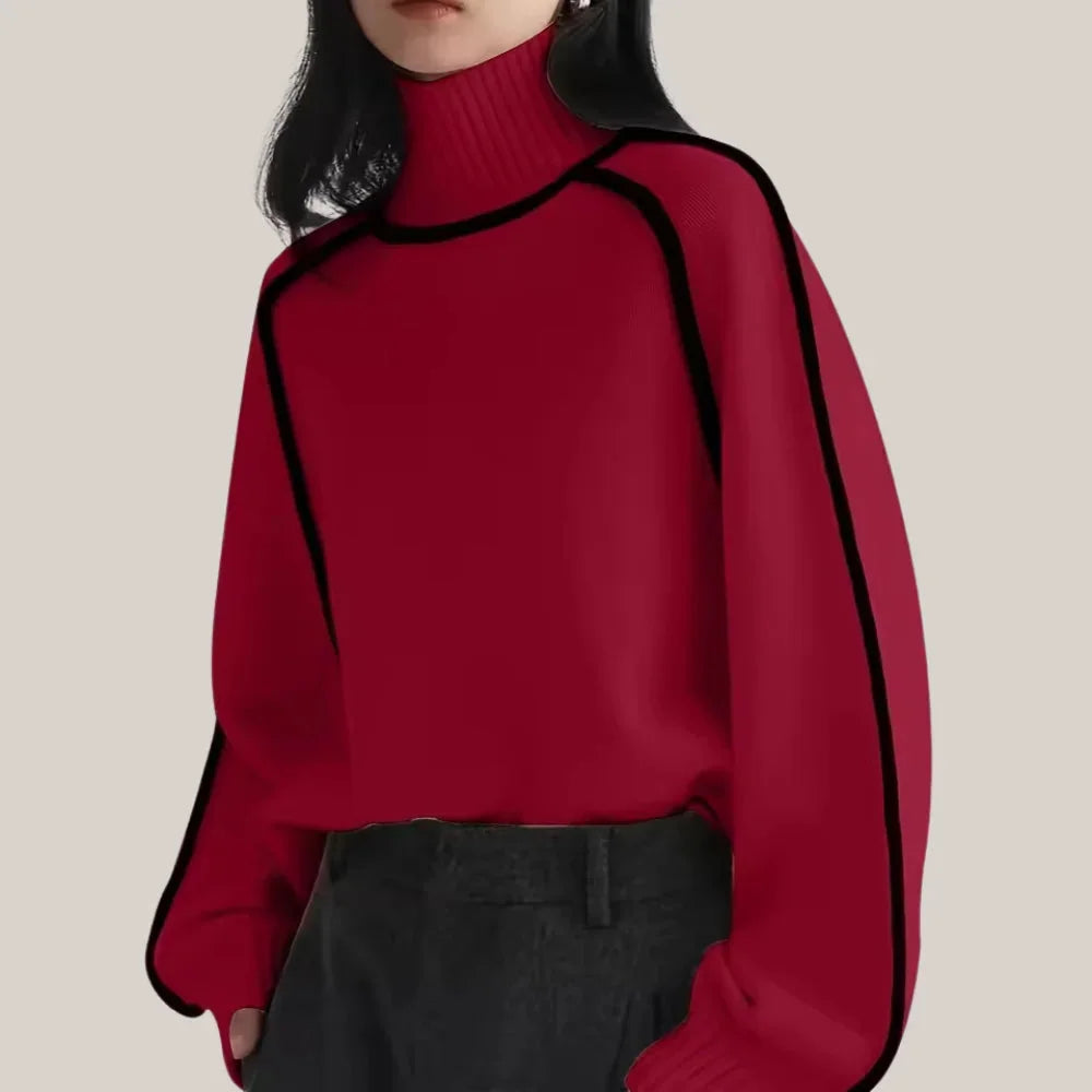 Women's Turtleneck Sweater with Contrast Trim
