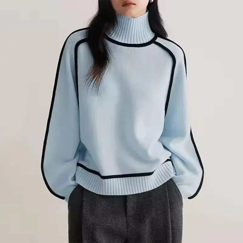 Women's Turtleneck Sweater with Contrast Trim