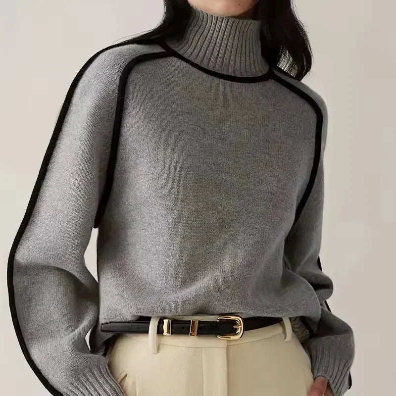 Women's Turtleneck Sweater with Contrast Trim