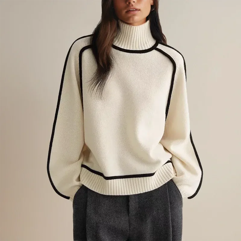 Women's Turtleneck Sweater with Contrast Trim