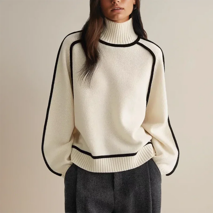 Women's Turtleneck Sweater with Contrast Trim