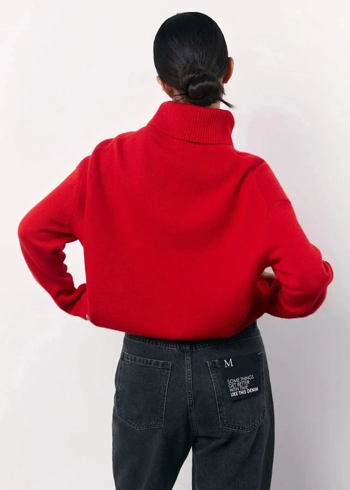 Modern oversized red women's turtleneck sweater