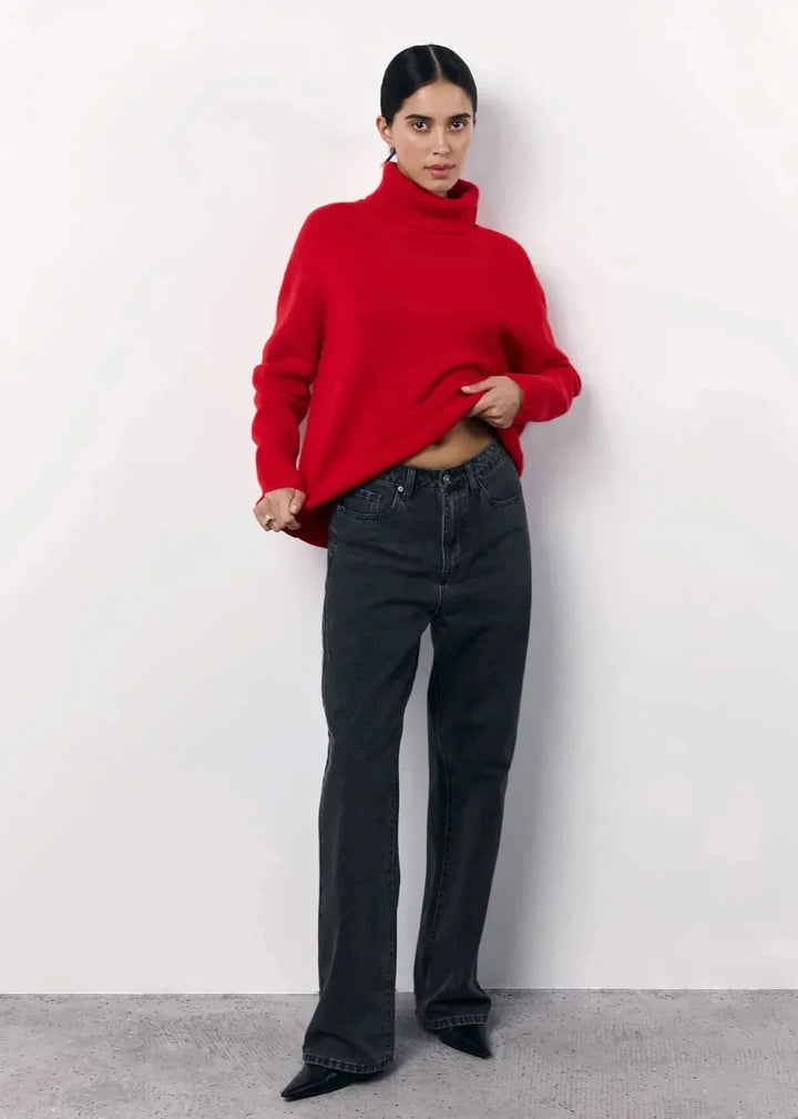 Modern oversized red women's turtleneck sweater