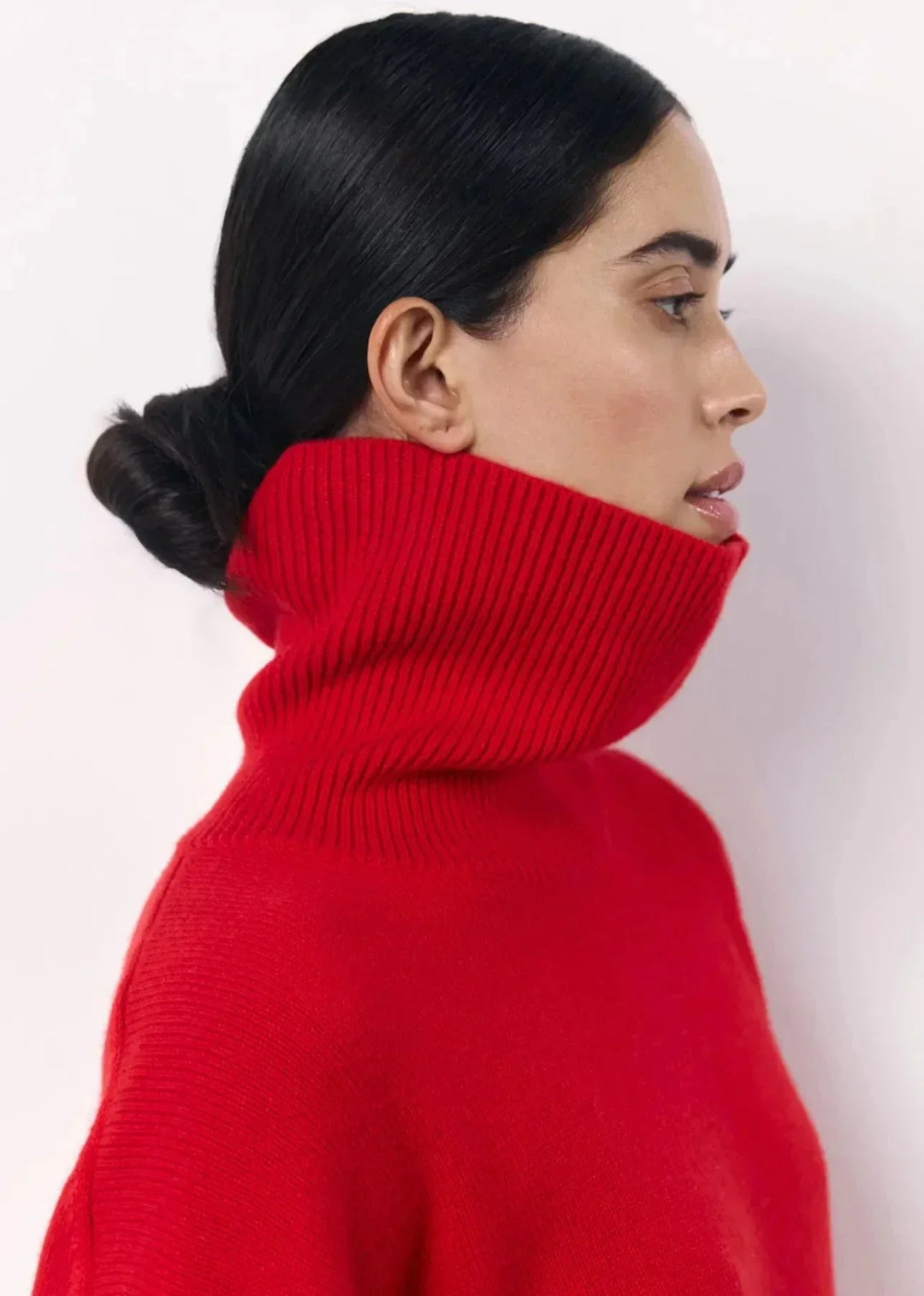 Modern oversized red women's turtleneck sweater