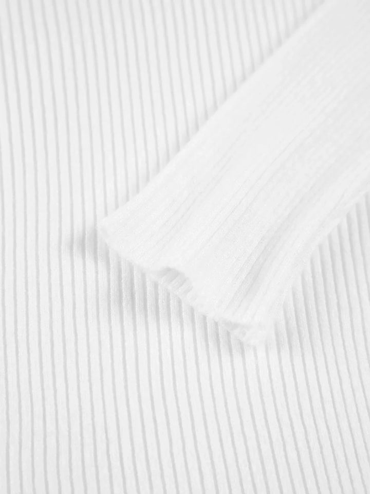 Ribbed women's sweater with a stand-up collar in ivory