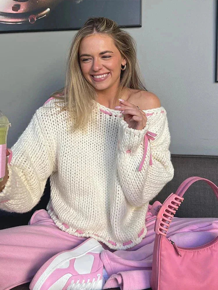 Women's asymmetrical sweater with trendy ties