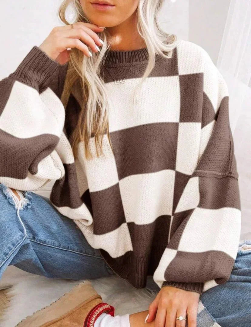 Women's Checked Sweater in Soft, Comfortable Knit