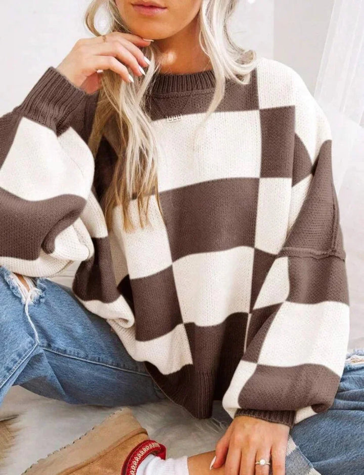 Women's Checked Sweater in Soft, Comfortable Knit