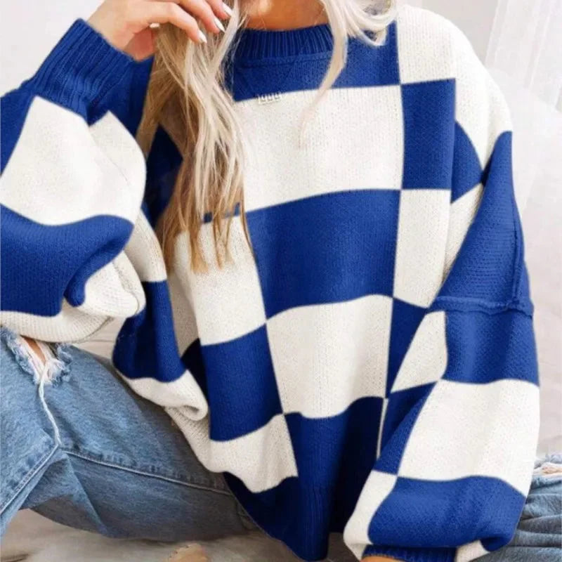 Women's Checked Sweater in Soft, Comfortable Knit