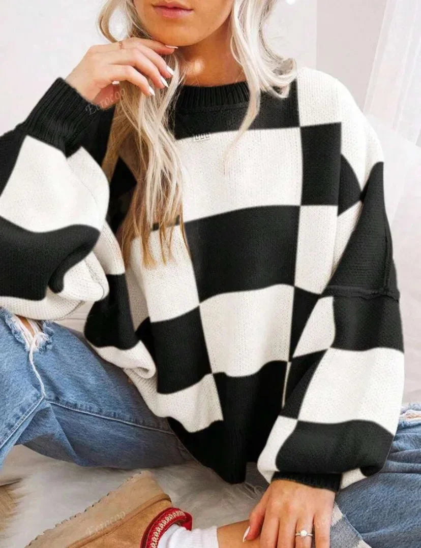 Women's Checked Sweater in Soft, Comfortable Knit