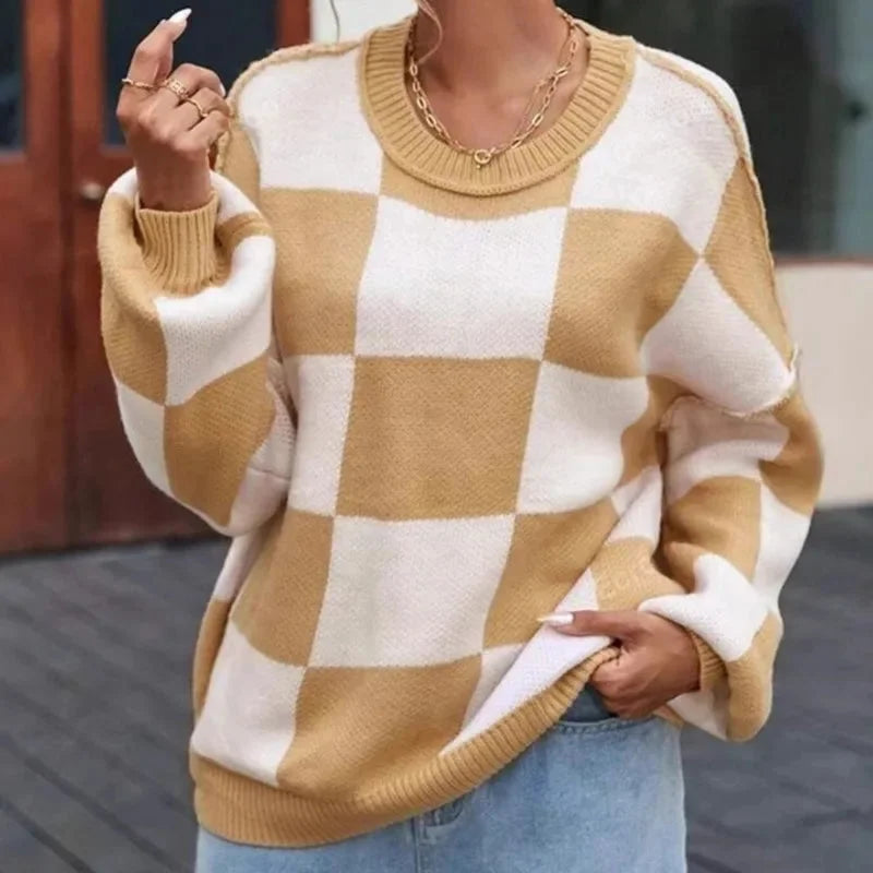 Women's Checked Sweater in Soft, Comfortable Knit