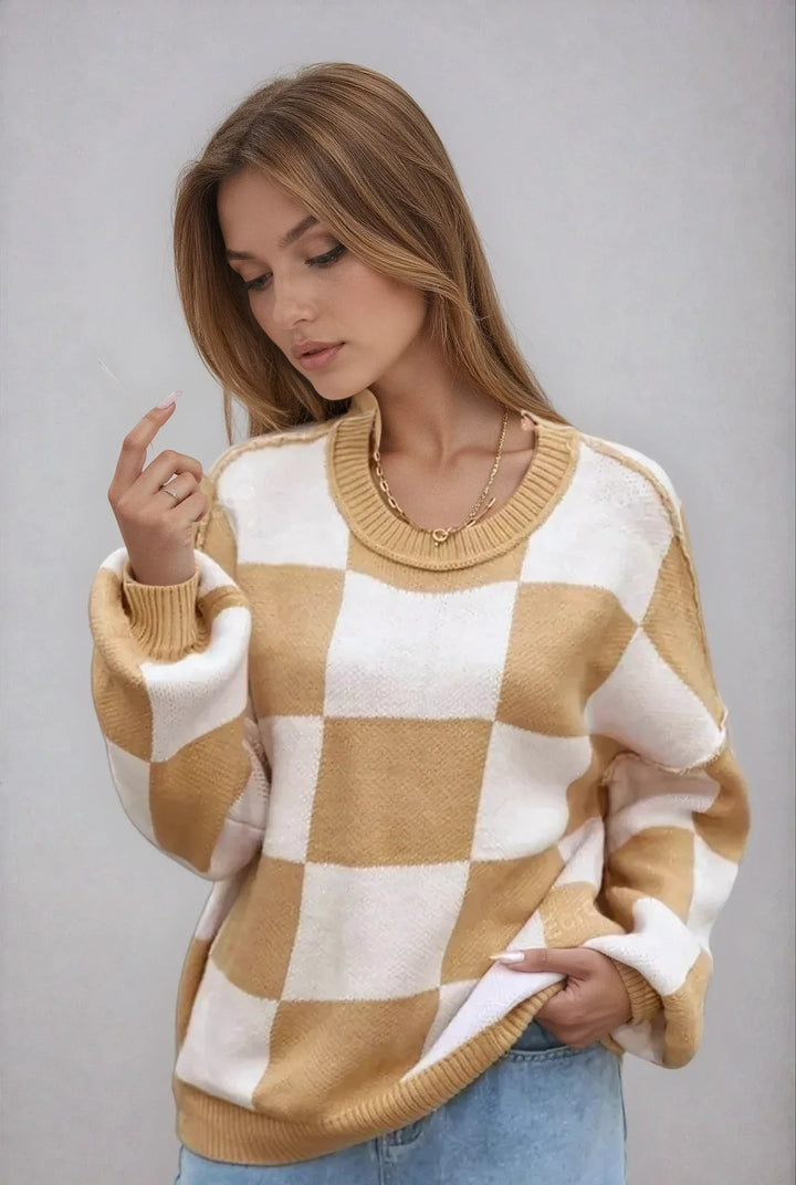 Women's Checked Sweater in Soft, Comfortable Knit