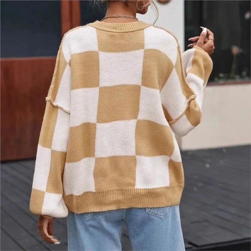 Women's Checked Sweater in Soft, Comfortable Knit