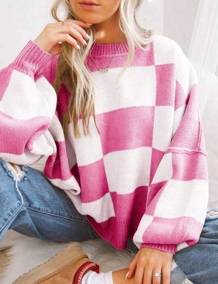 Women's Checked Sweater in Soft, Comfortable Knit