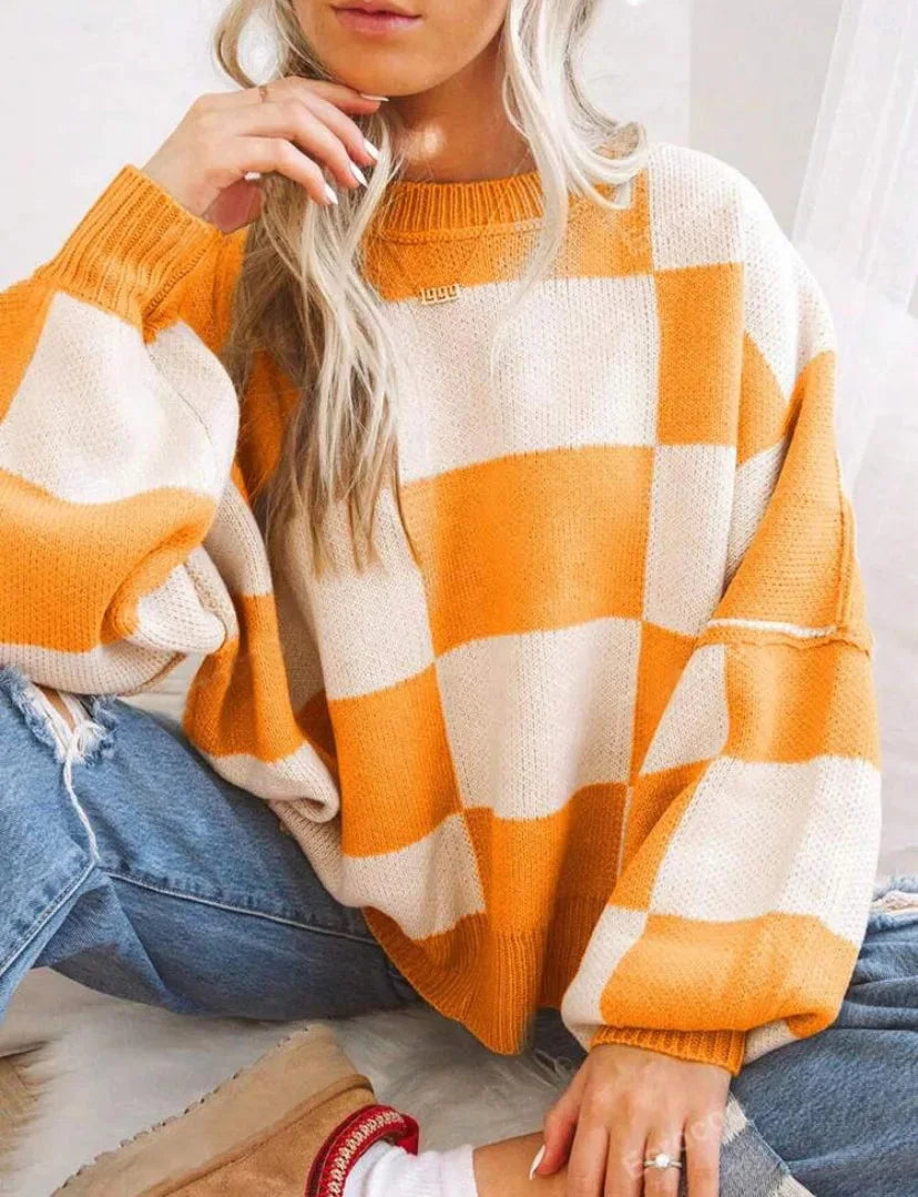 Women's Checked Sweater in Soft, Comfortable Knit