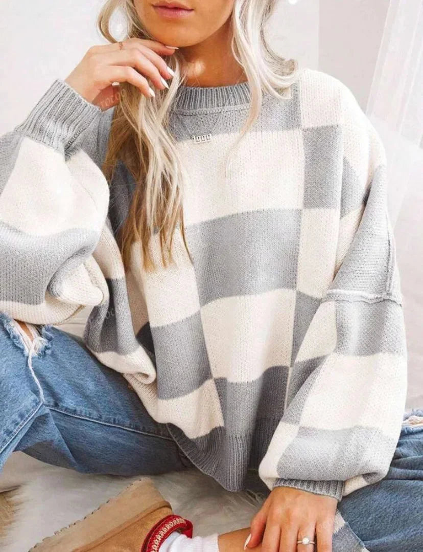 Women's Checked Sweater in Soft, Comfortable Knit