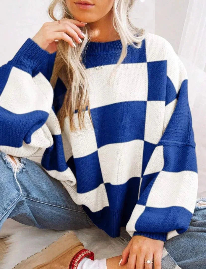 Women's Checked Sweater in Soft, Comfortable Knit