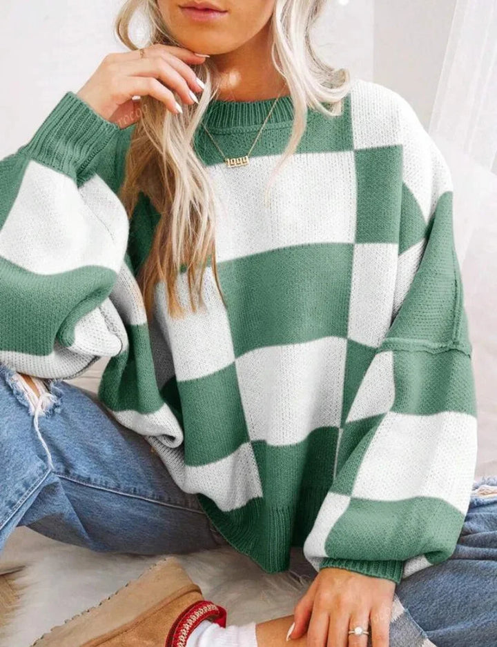 Women's Checked Sweater in Soft, Comfortable Knit