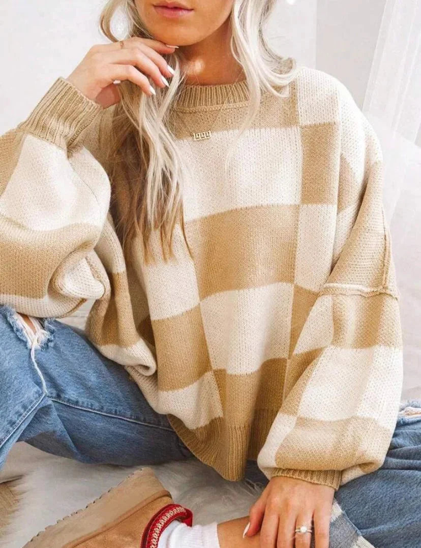 Women's Checked Sweater in Soft, Comfortable Knit