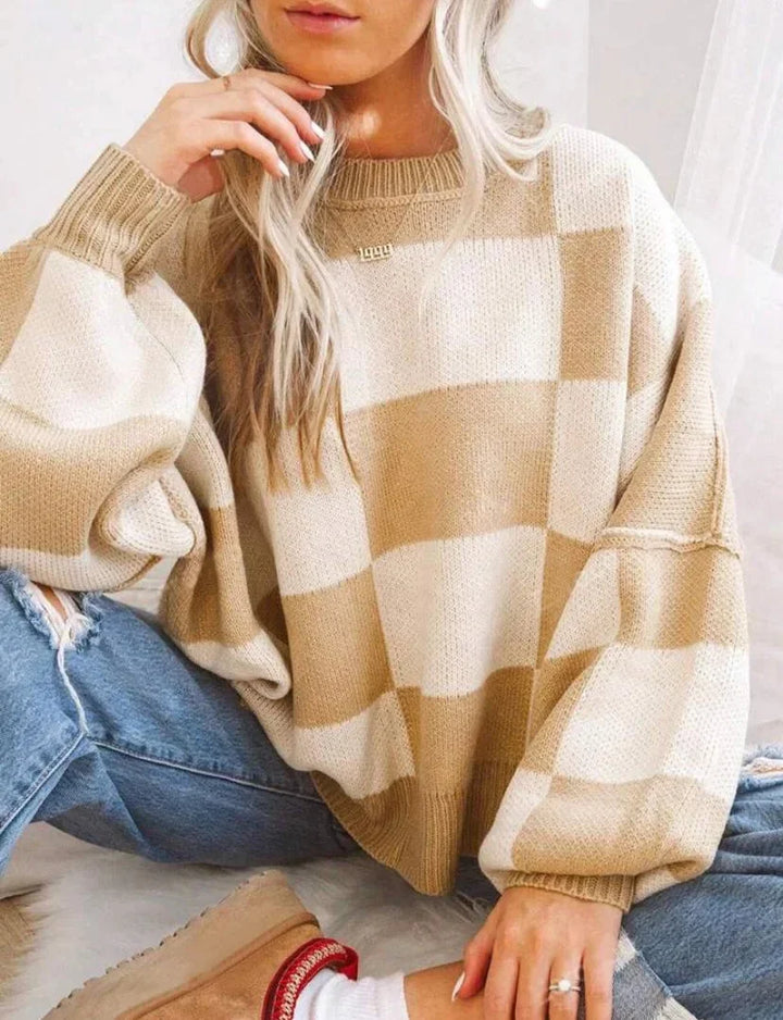 Women's Checked Sweater in Soft, Comfortable Knit