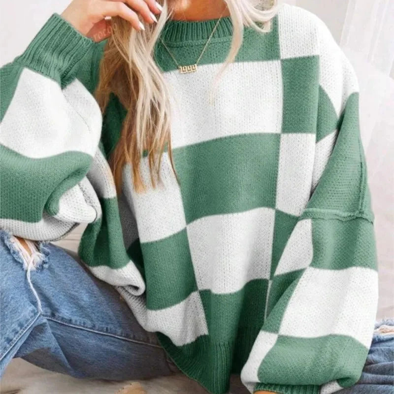 Women's Checked Sweater in Soft, Comfortable Knit