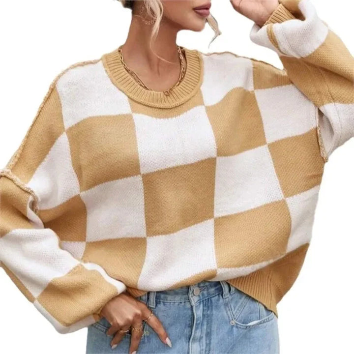 Women's Checked Sweater in Soft, Comfortable Knit