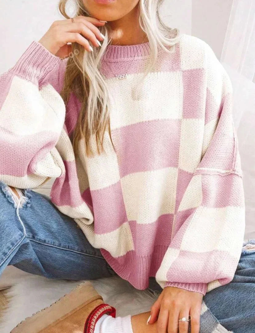 Women's Checked Sweater in Soft, Comfortable Knit