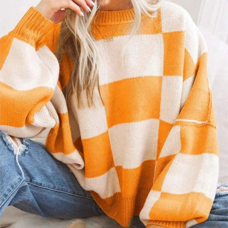 Women's Checked Sweater in Soft, Comfortable Knit