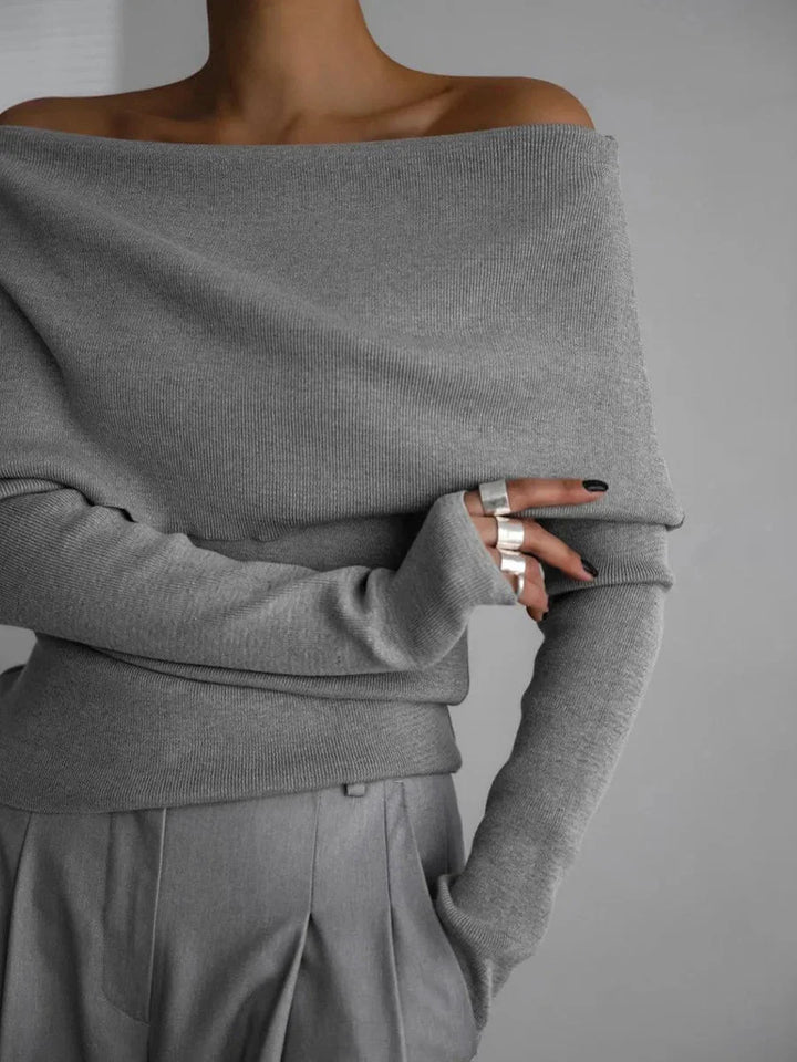 Women's Boat-Neck Sweater with Long Sleeves in Elegant Style