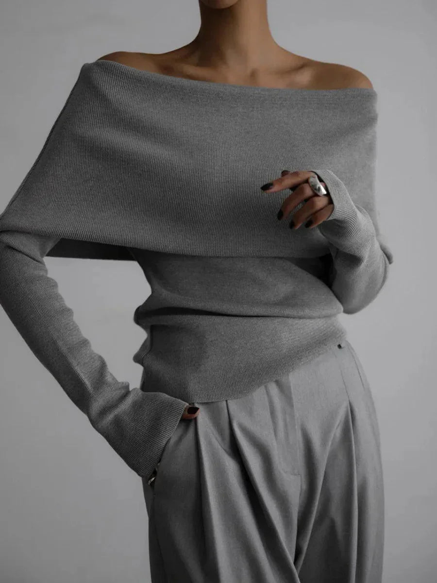 Women's Boat-Neck Sweater with Long Sleeves in Elegant Style