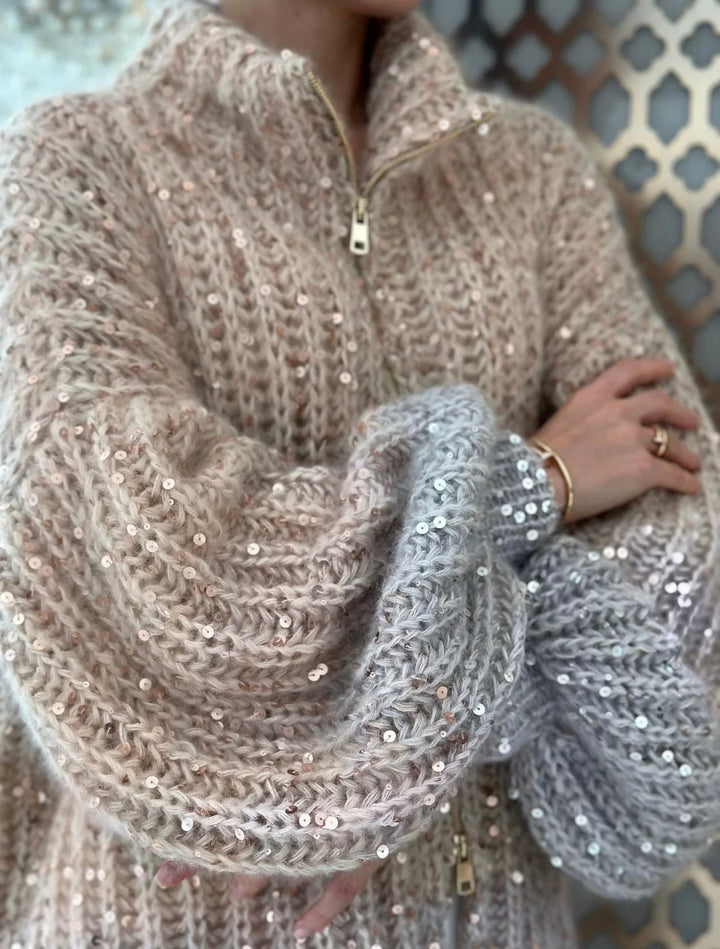 Women's Sweater with stand-up collar and shiny sequins