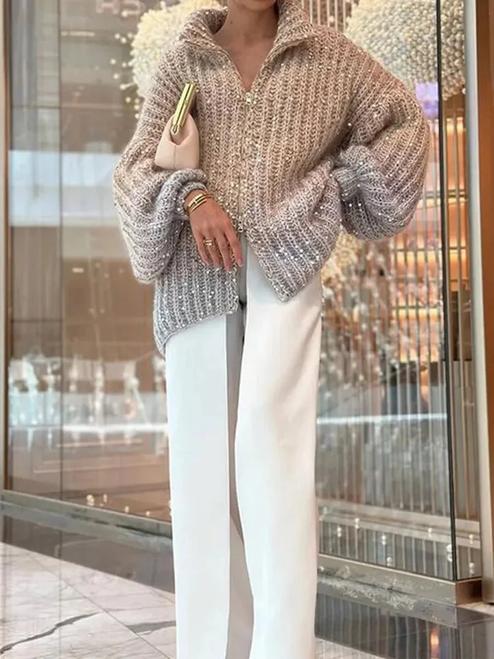 Women's Sweater with stand-up collar and shiny sequins