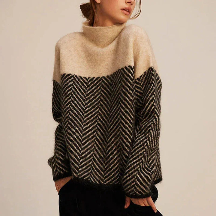 Women's Sweater with Mock Neck and Comfortable Geometric Design