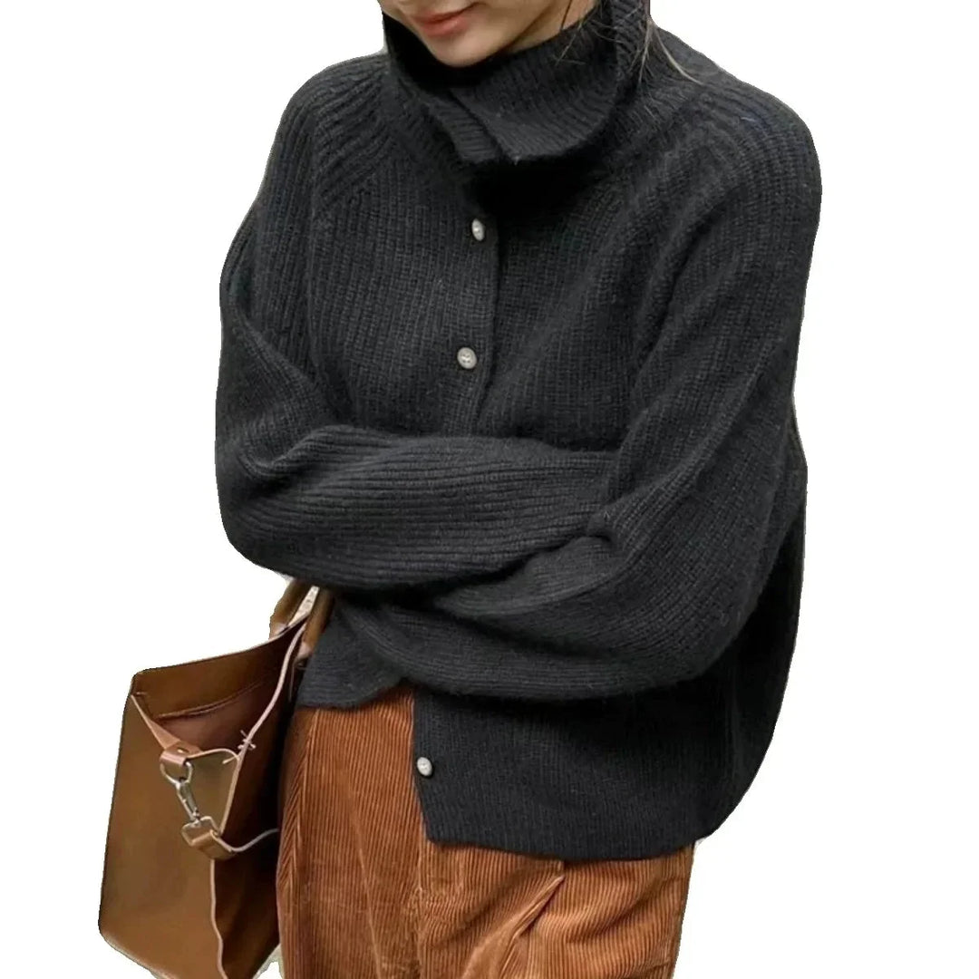 Women's Turtleneck Sweater with Front Buttons