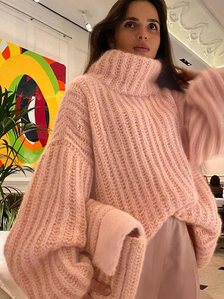Women's turtleneck sweater with comfortable wide sleeves