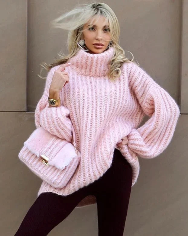 Women's turtleneck sweater with comfortable wide sleeves