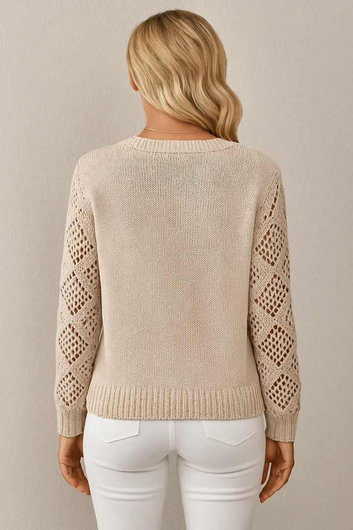 Women's Openwork Knit Sweater with Crochet Sleeves